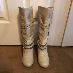 Suede cream boots with metallic embellishments